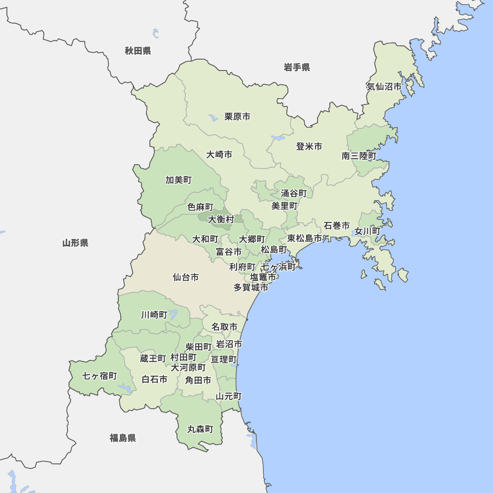 宮城県の市町村地図