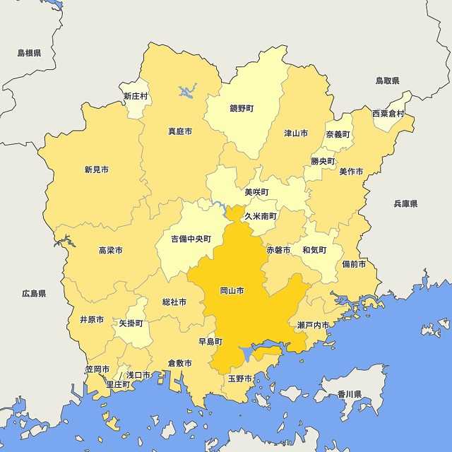 岡山県の地図